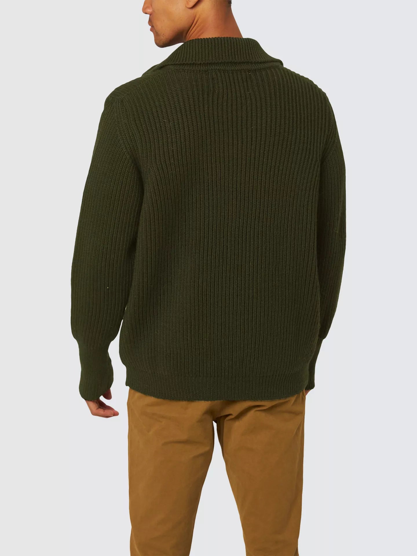 Peregrine | Le Cardigan ''Fisherman'' en laine mérinos - Olive