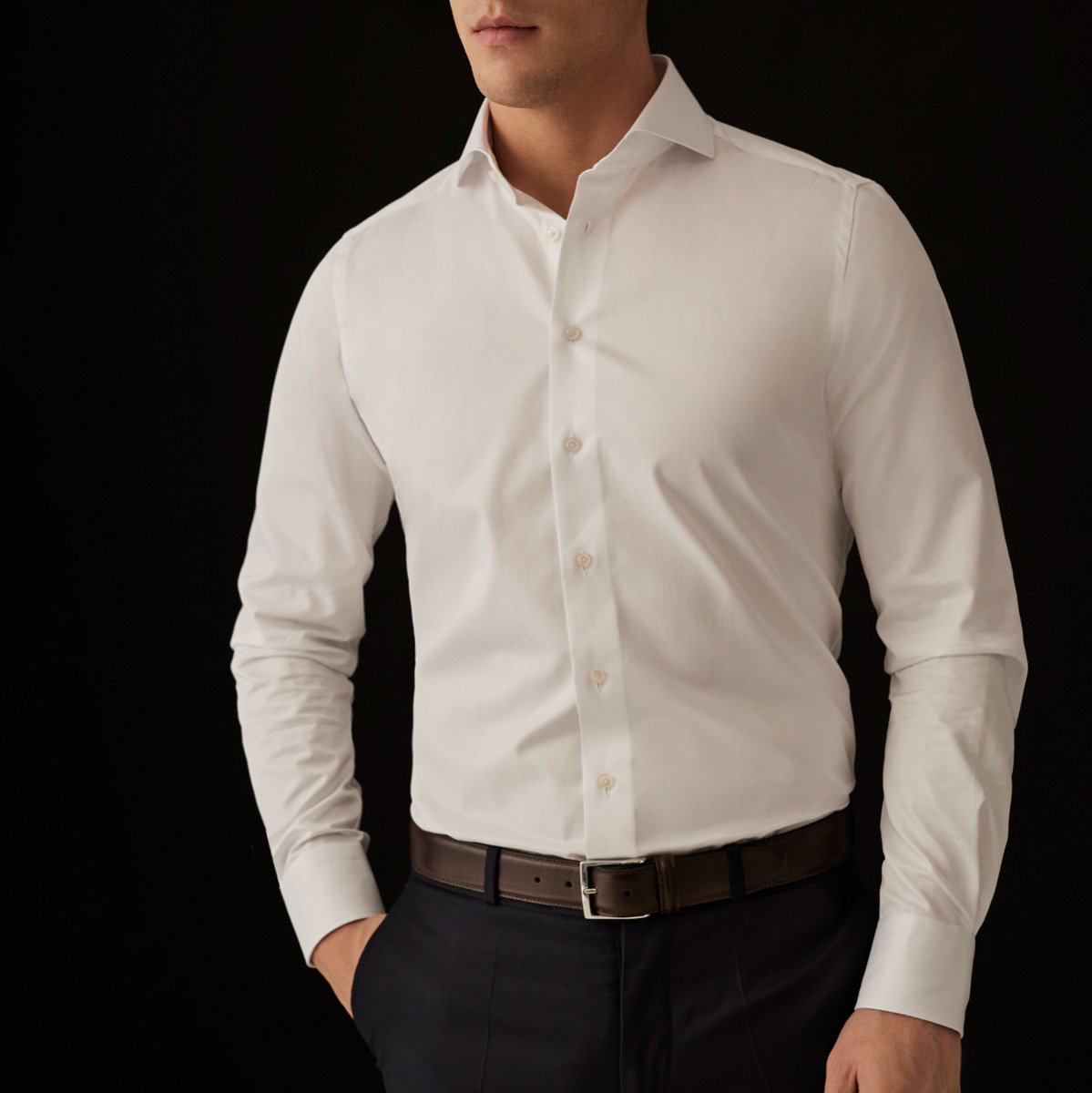 EMANUEL BERG | Chemise ''Harvard'' en sergé infroissable - Blanc