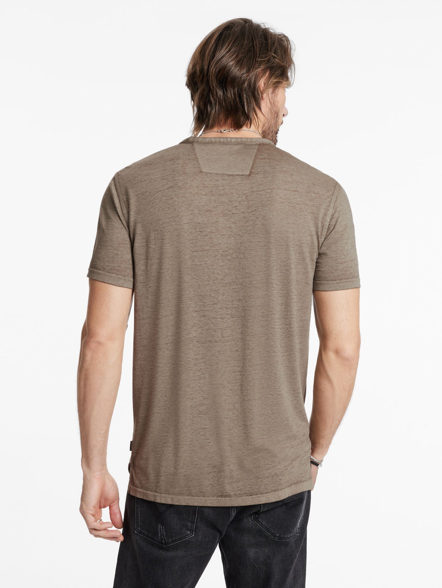 John Varvatos |  Le T-shirt Henley ''Burnout'' à manches courtes - Épinette