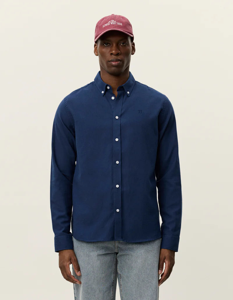 Les Deux | Chemise en coton brossé "Desert" - Bleu marine