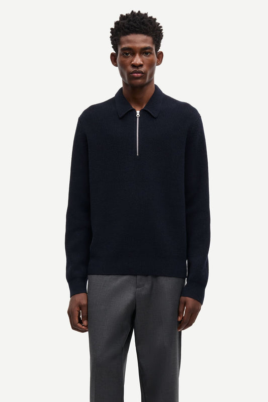 SAMSØE SAMSØE | Pull polo demi zip "Saisak" - Bleu nuit