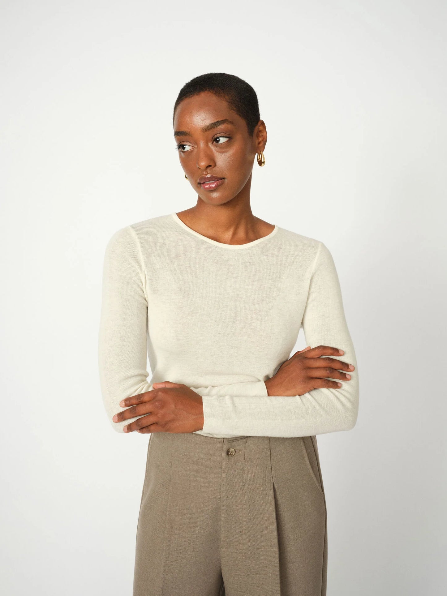 MOS MOSH | Le pull à col rond en laine recyclée ''Bouch''- Ecru