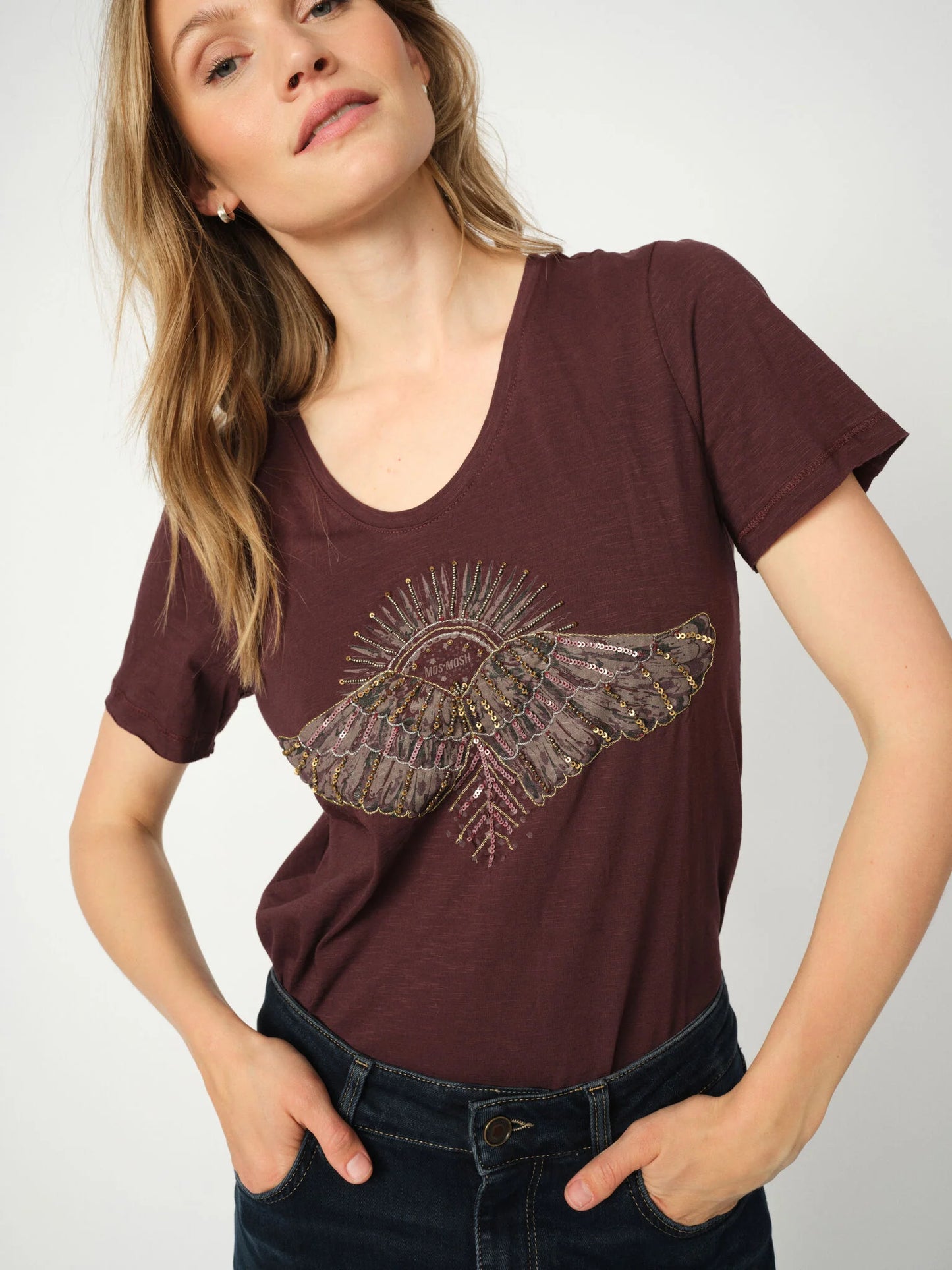 MOS MOSH | T-shirt brodé Nadine - Marron