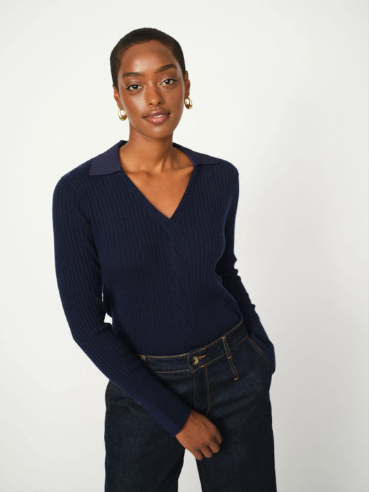 MOS MOSH | Le polo en maille côtelé ''Relena'' - Bleu