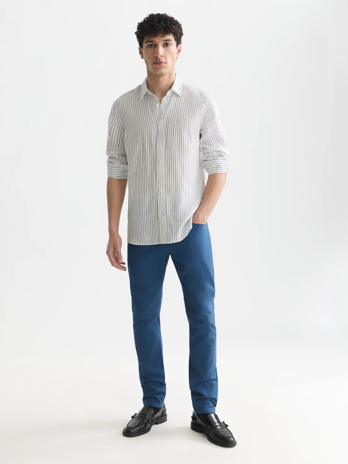 Scotch & Soda | Chemise en lin à manches longues "Striped" - Bleu enseigne