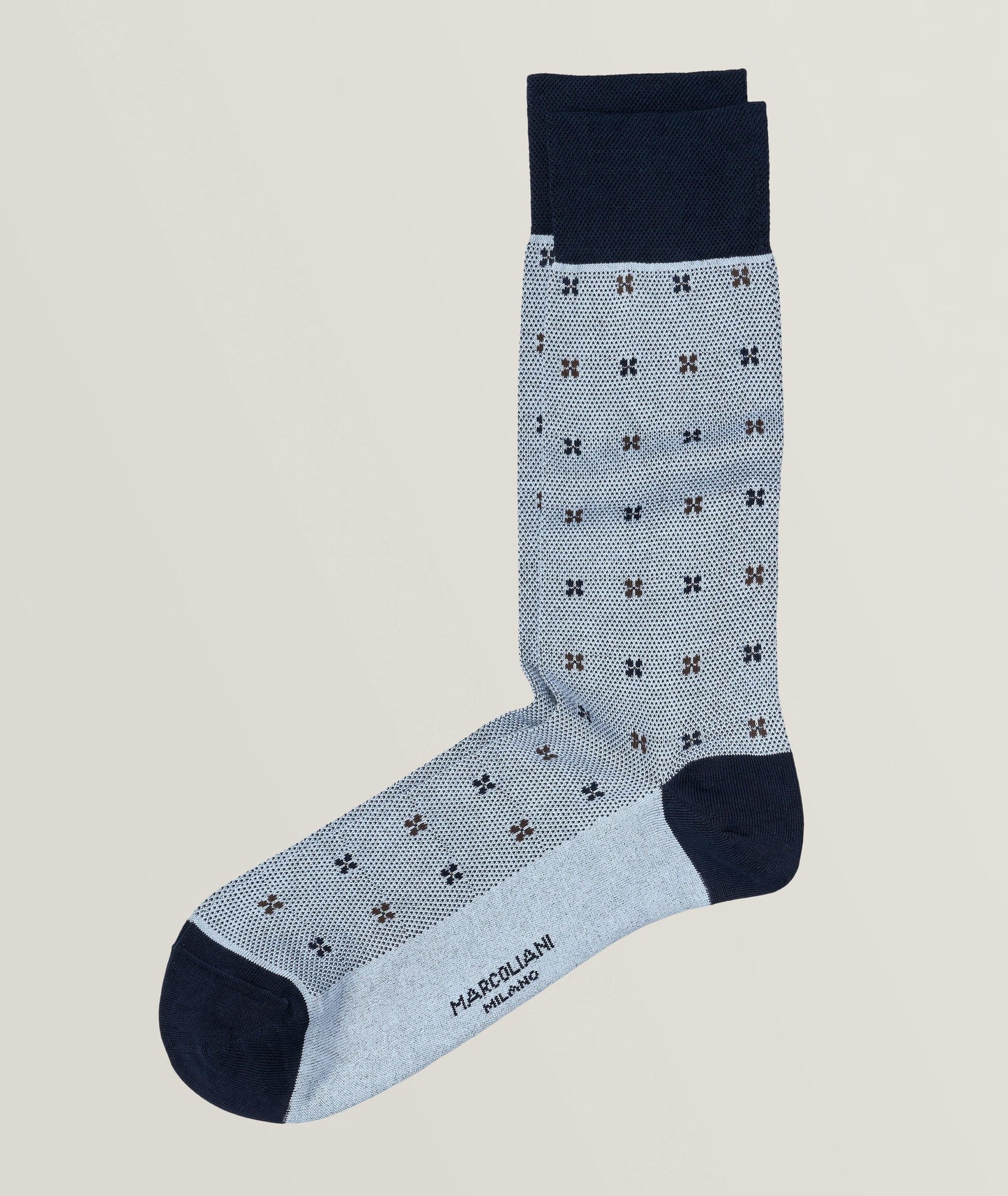 Marcoliani - Chaussettes en mélange de coton à motif floral - Bleu claire / Marine