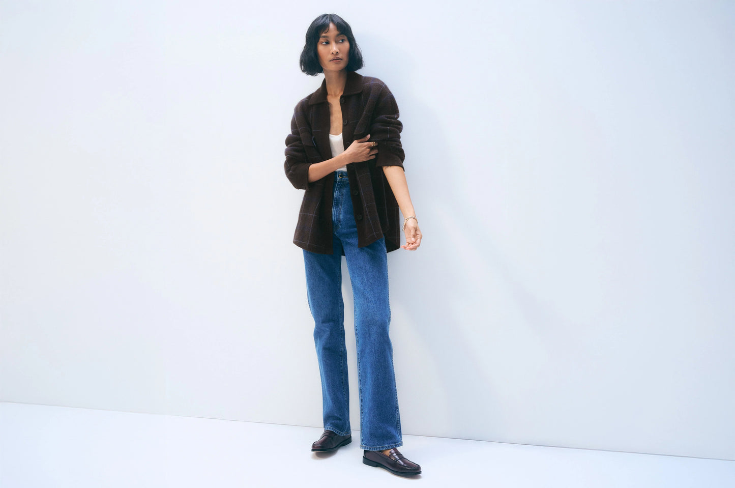 White + Warren | Veste-chemise en cachemire à boutons - Marron/Marine