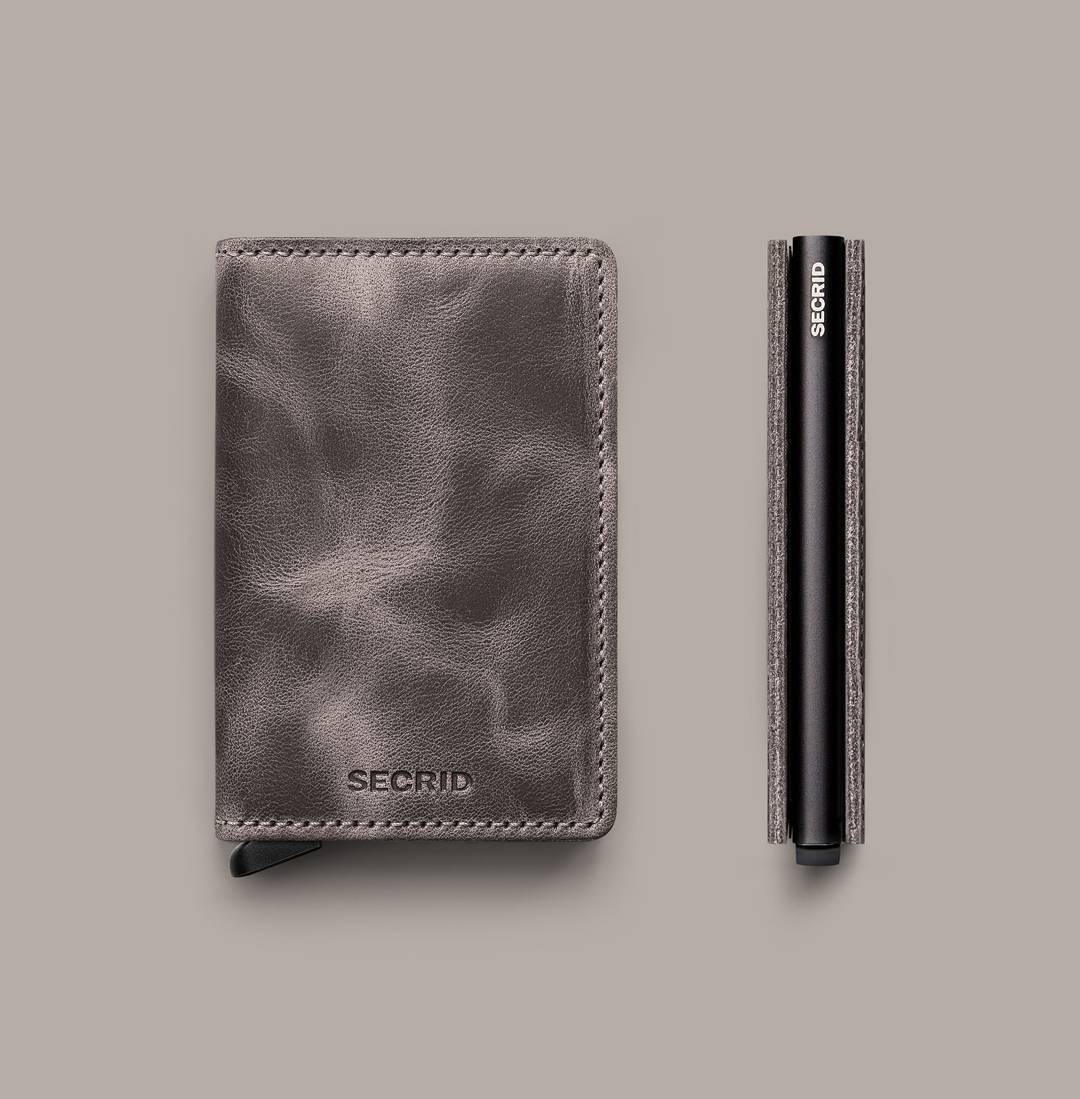 Secrid | Mini portefeuille cuir vintage - Gris/noir