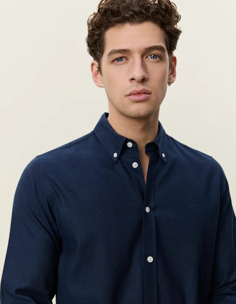 Les deux | Chemise en coton "Flannel douce" - Bleu marin foncé