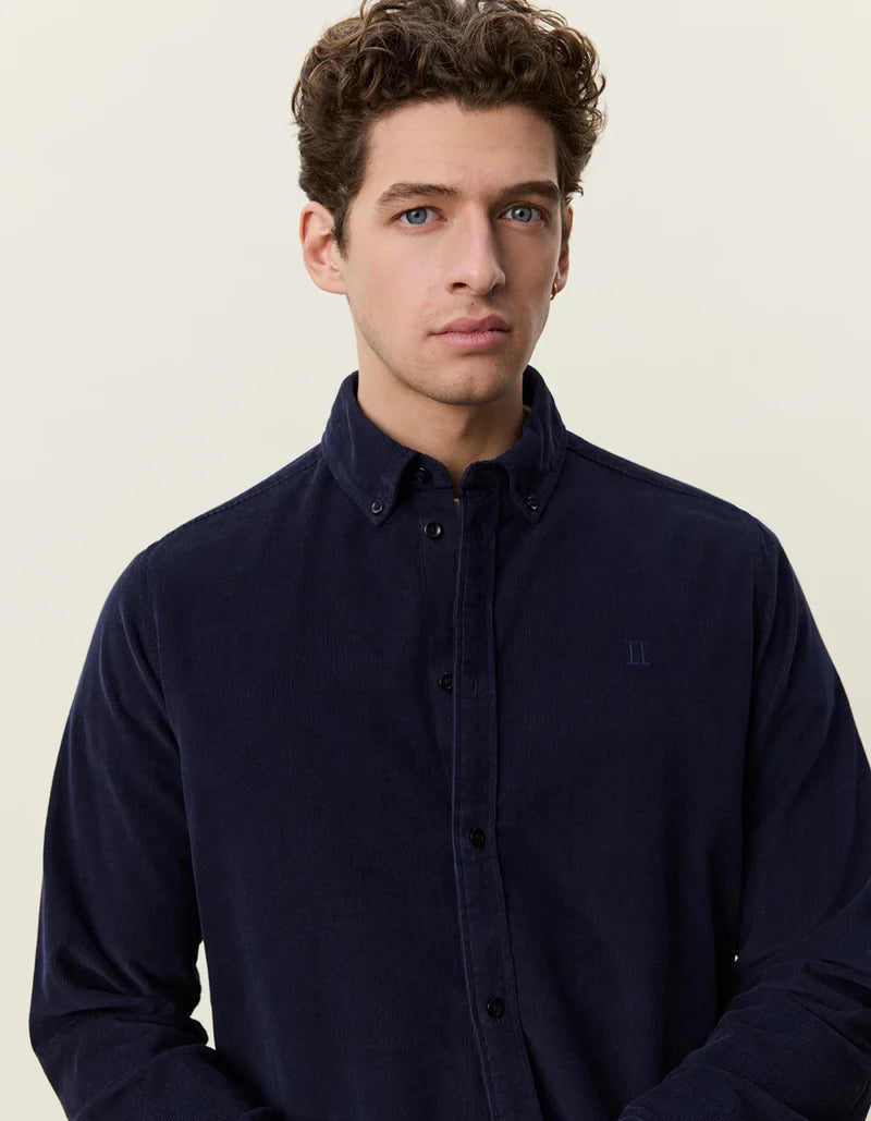 Les deux | Chemise en coton corduroy "Pinwale" - Bleu marin