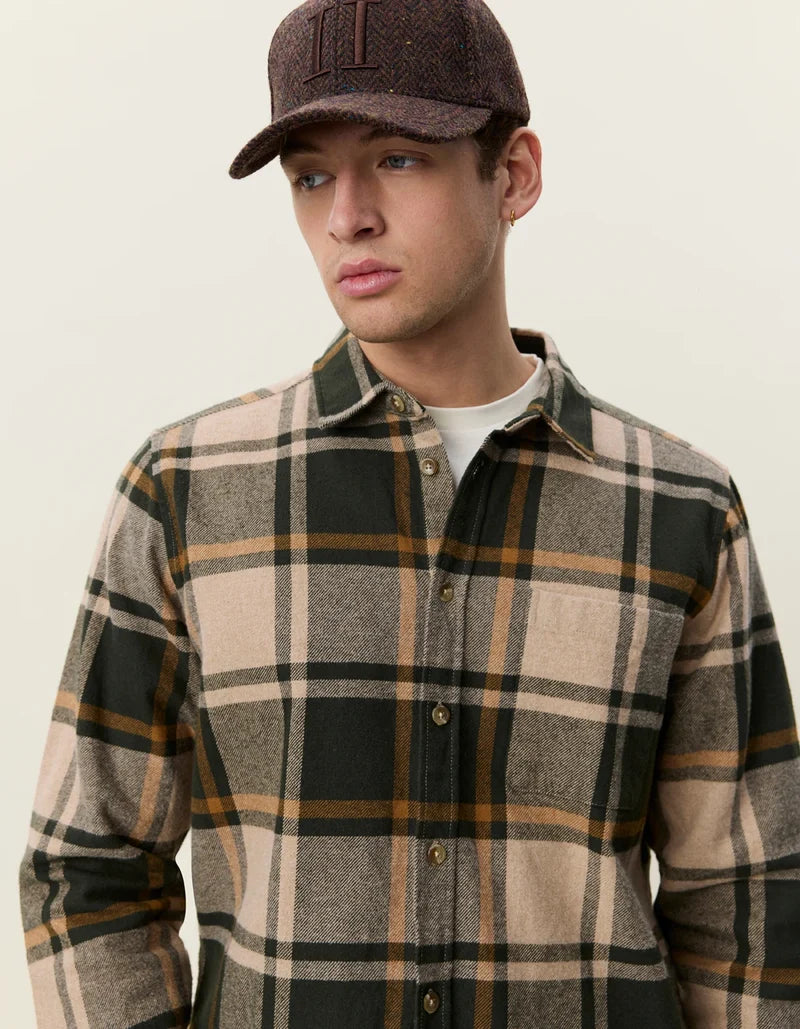 Les deux | Chemise en coton flanelle "Check" - Vert résine