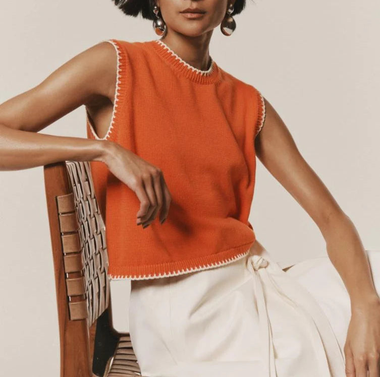 White & Warren | Top sans manche en coton organique - Orange