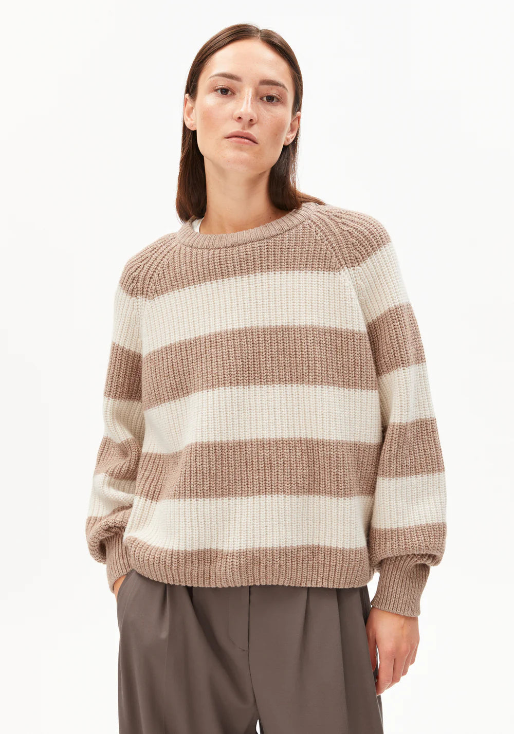 Armedangel | Pull "KAAGI STRIPE" - Beige/Blanc