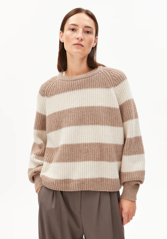 Armedangel | Pull "KAAGI STRIPE" - Beige/Blanc