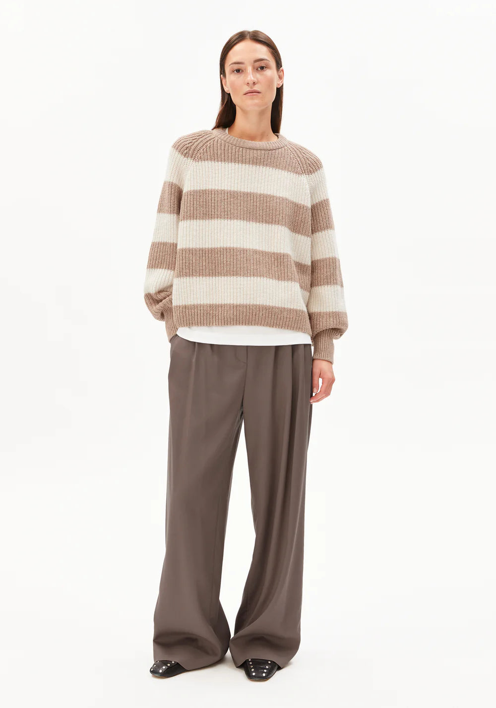 Armedangel | Pull "KAAGI STRIPE" - Beige/Blanc