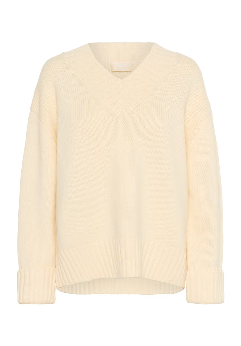 SOAKED IN LUXURY | Pull col en V "Moline " - Blanc