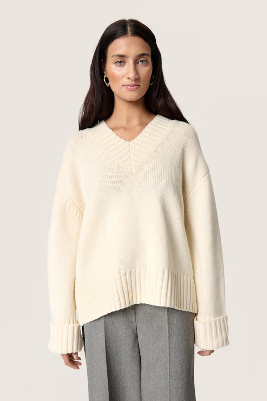SOAKED IN LUXURY | Pull col en V "Moline " - Blanc