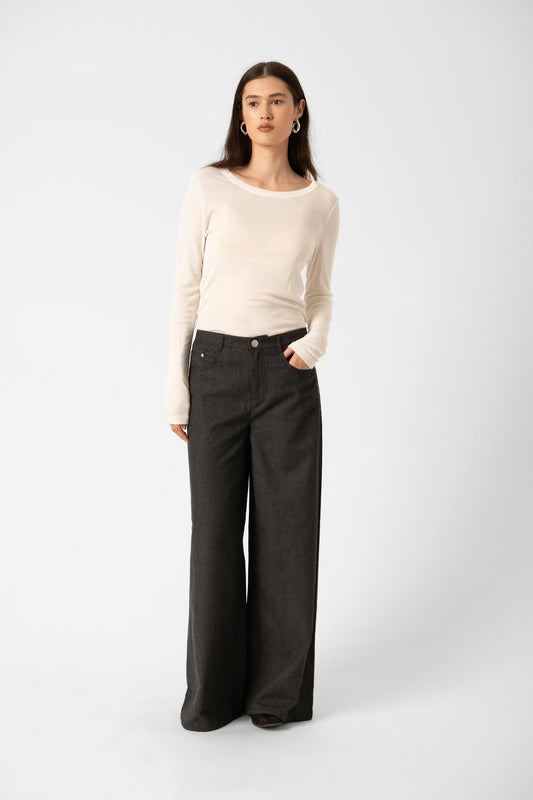 SOAKED IN LUXURY | Pantalon à jambe large ''Kesja'' - Rayures denim noir