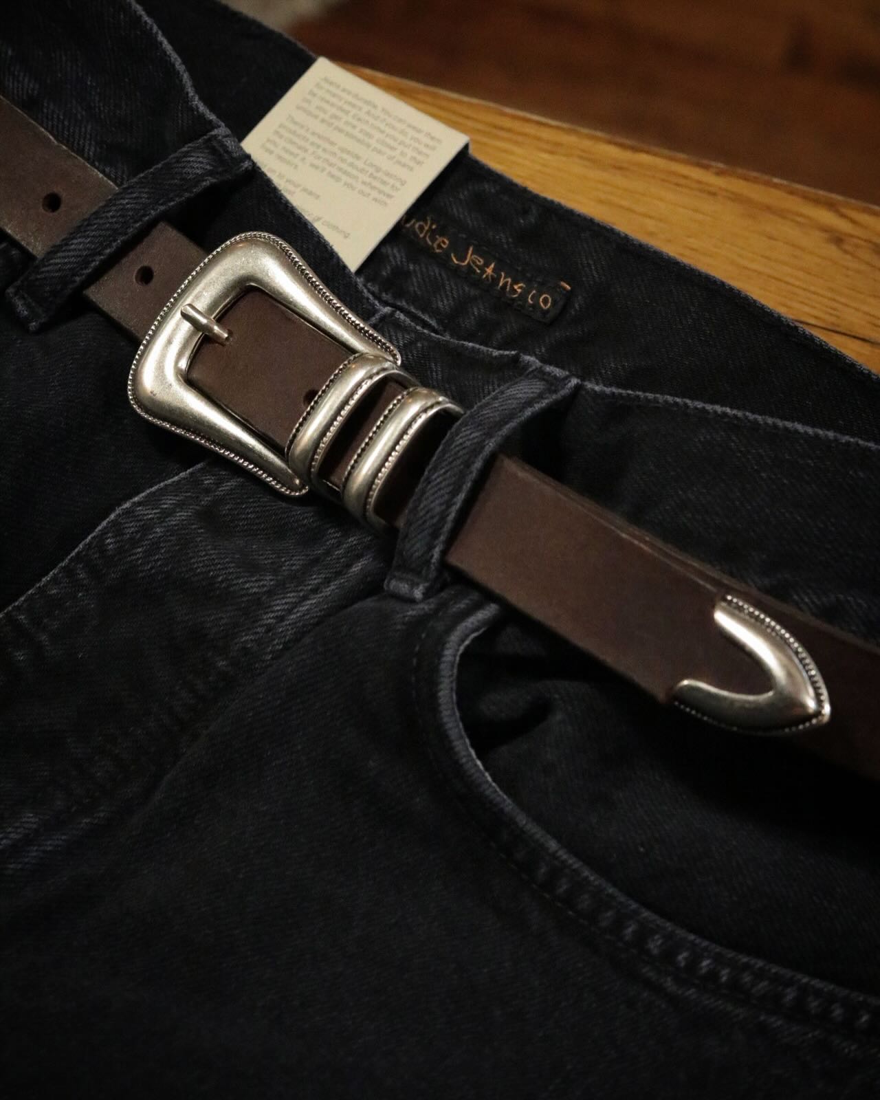 Nudie Jeans | Ceinture Western argentée - Marron foncé