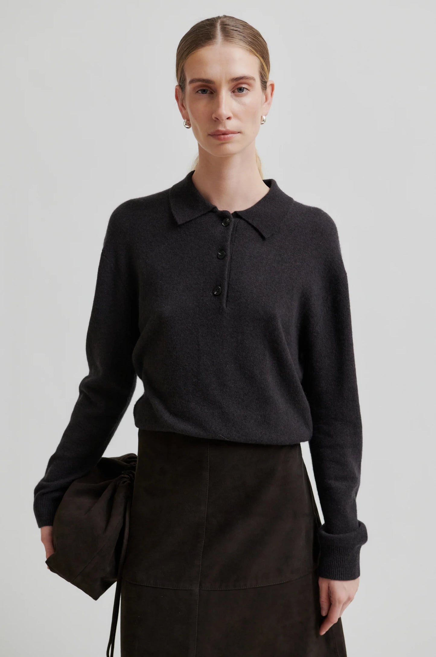 Second Female | Pull polo en laine et cachemire Vilena - Brun chocolat