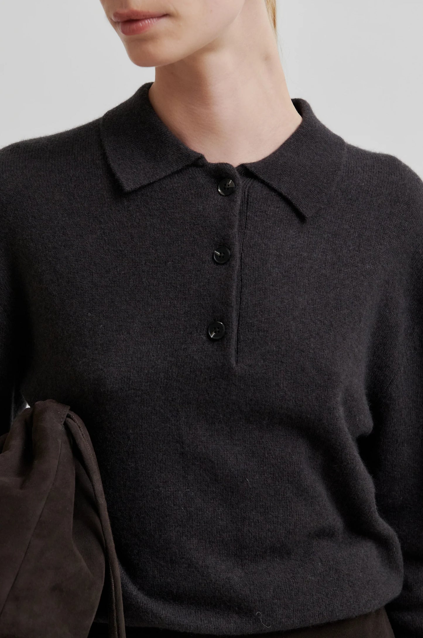 Second Female | Pull polo en laine et cachemire Vilena - Brun chocolat