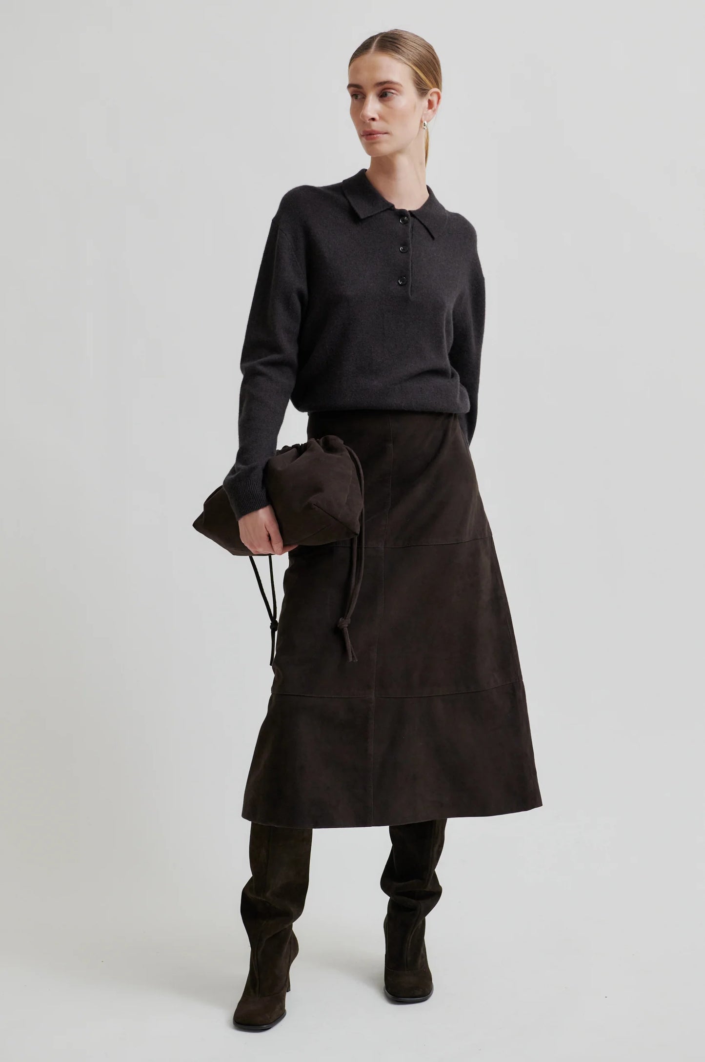 Second Female | Pull polo en laine et cachemire Vilena - Brun chocolat