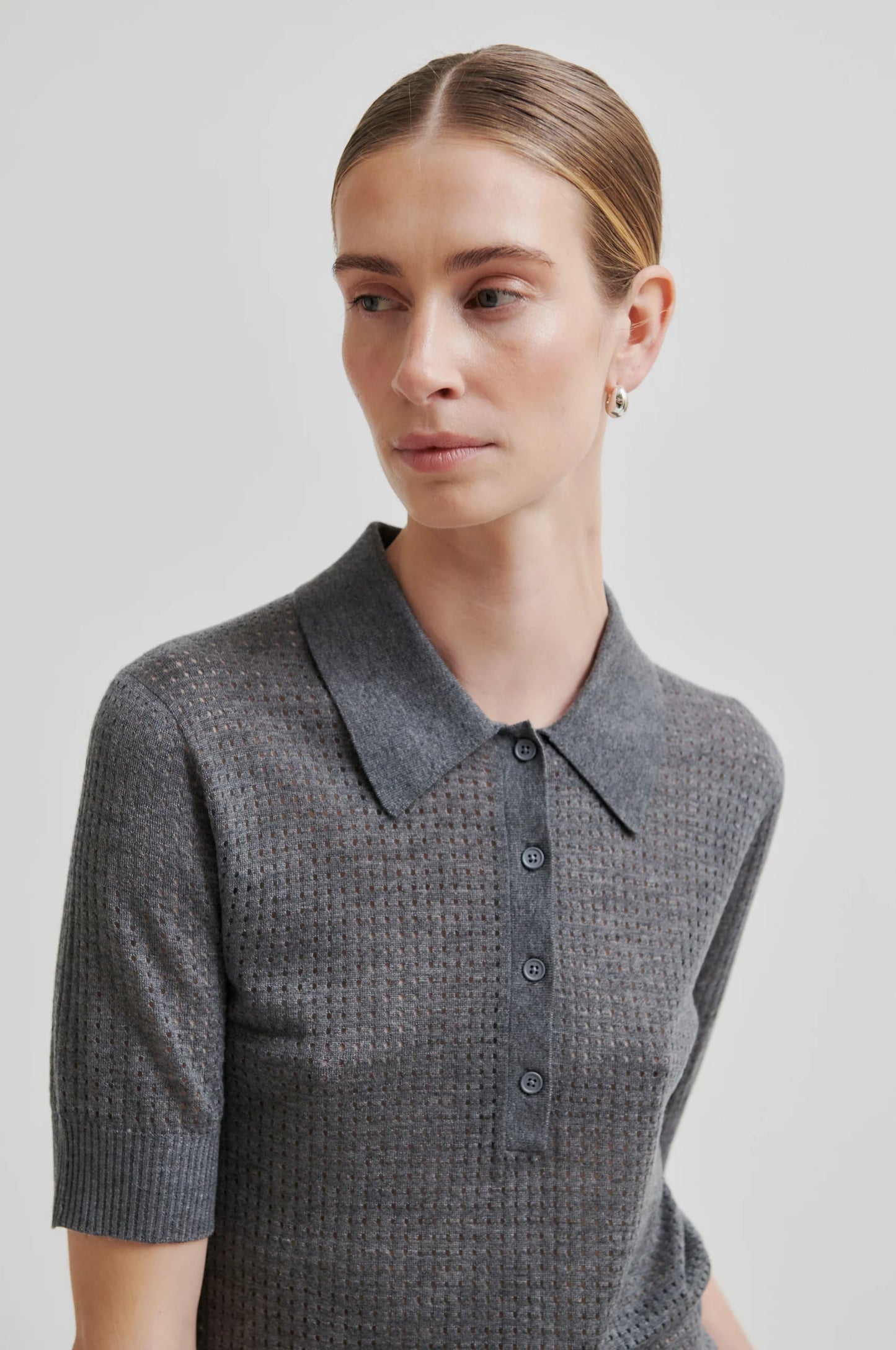 Second Female | Polo en maille semi-transparent Annika - Gris