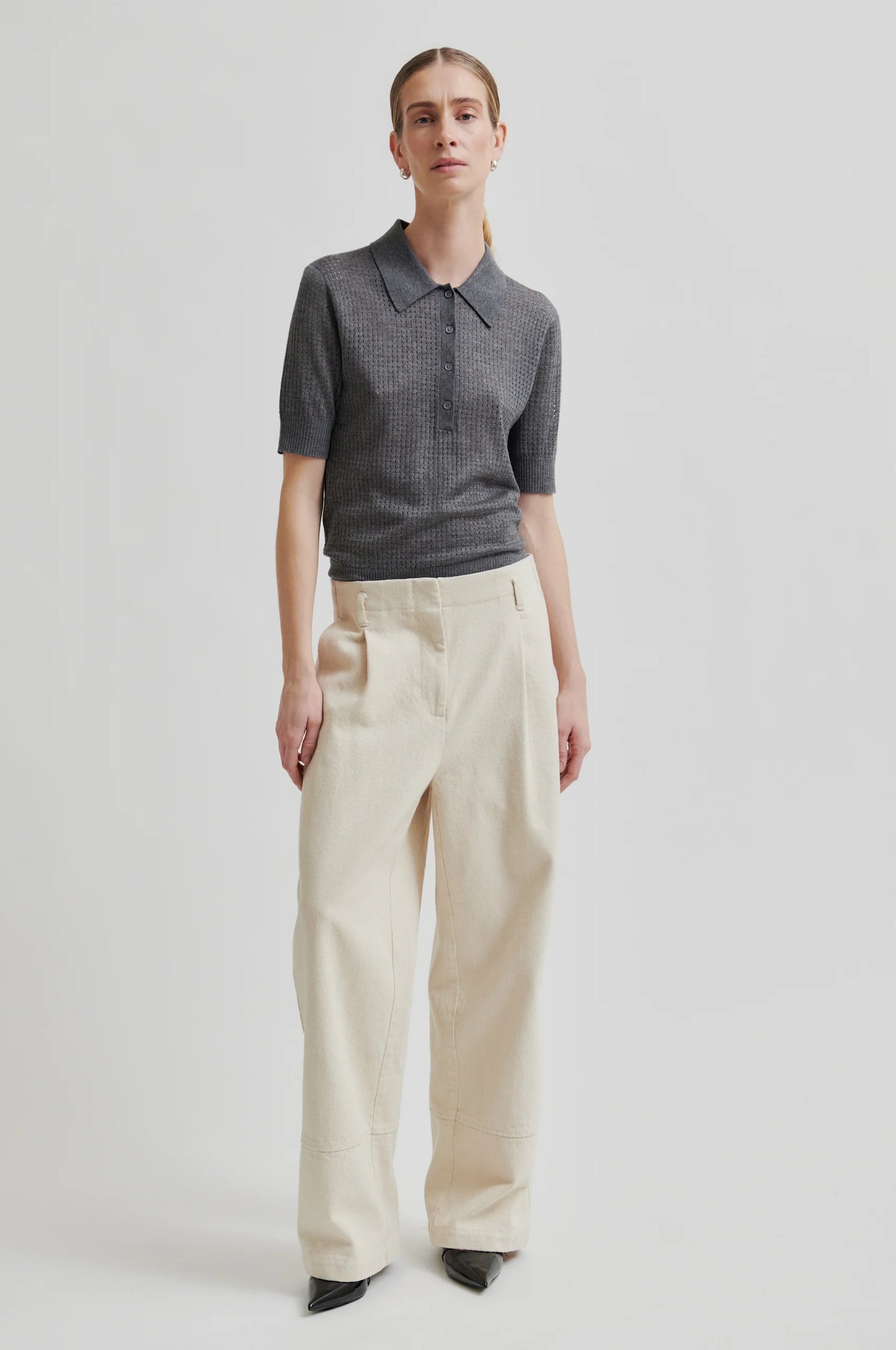 Second Female | Polo en maille semi-transparent Annika - Gris