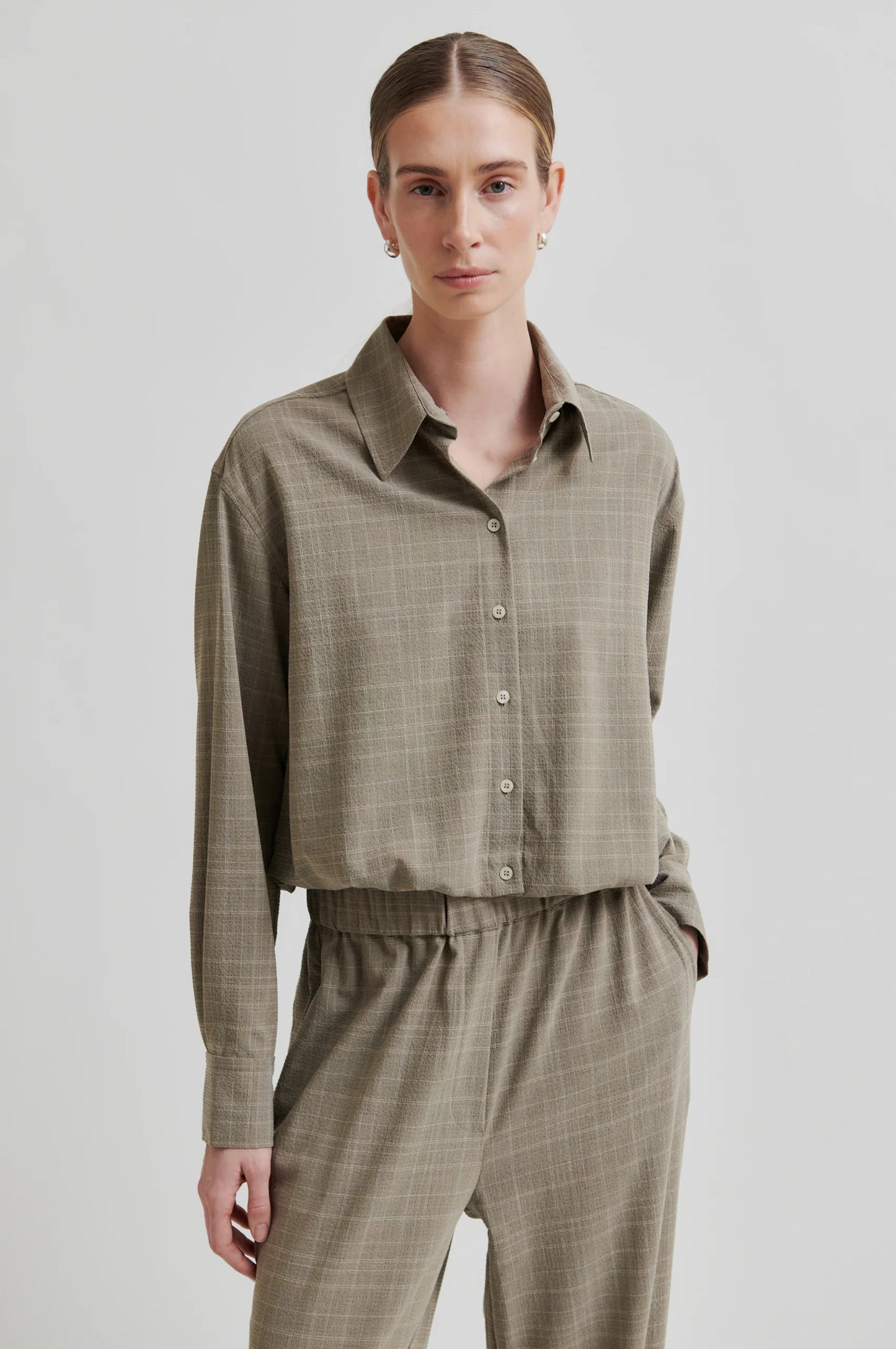 Second Female | Chemise courte texturée Maira - Marron moyen