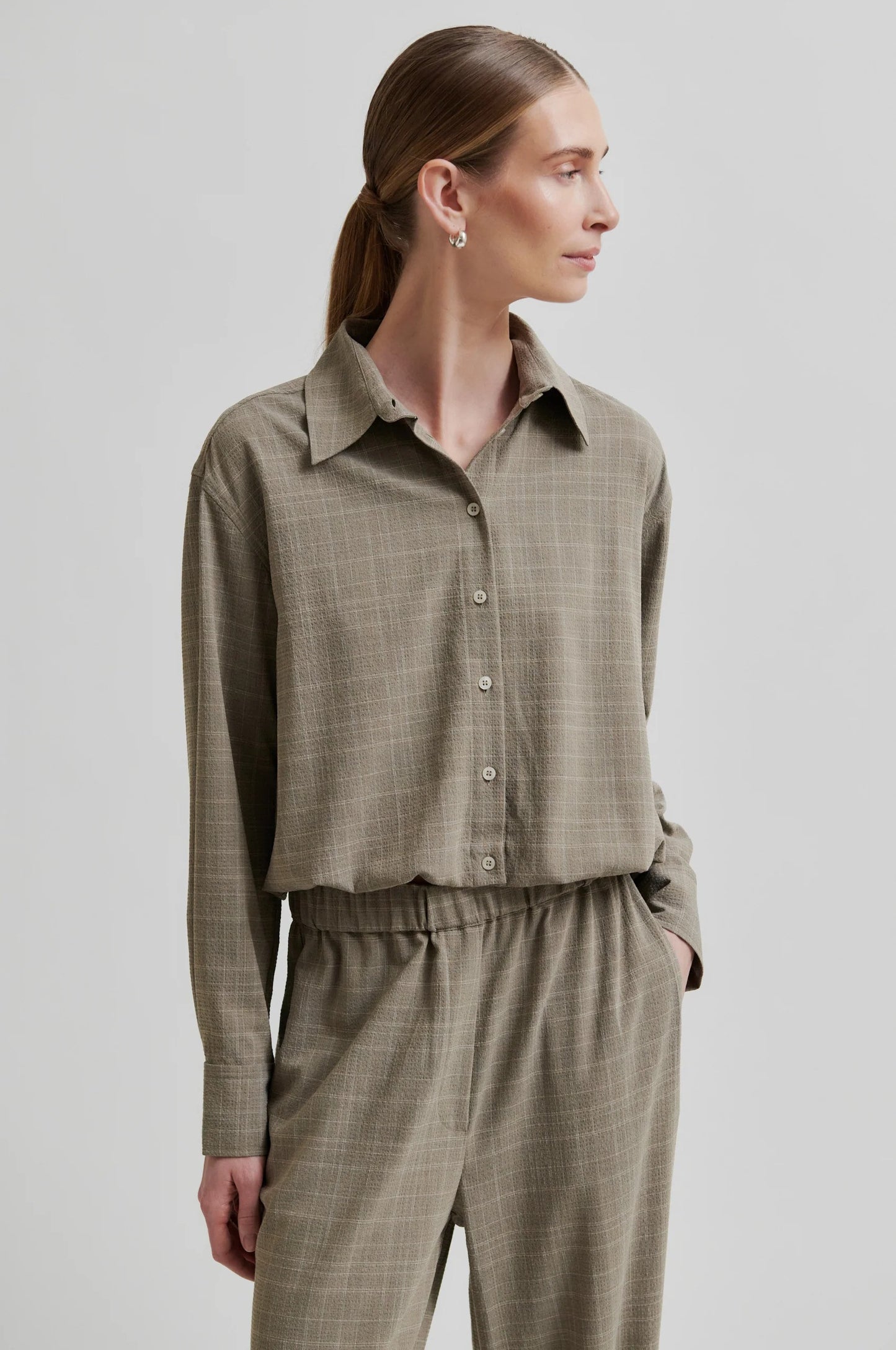 Second Female | Chemise courte texturée Maira - Marron moyen