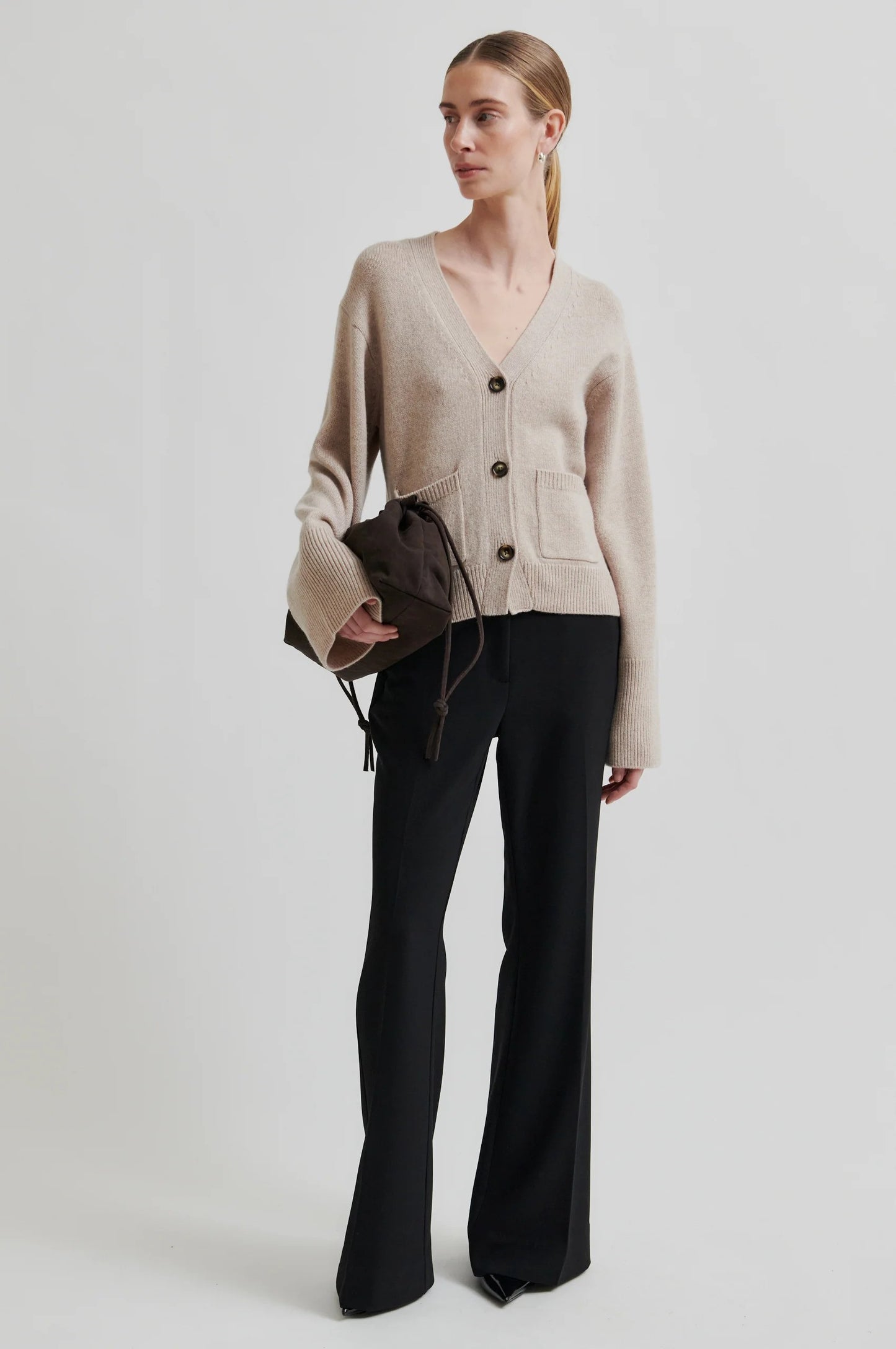 Second Female | Cardigan ajusté à col en V Alpha Knit - Beige