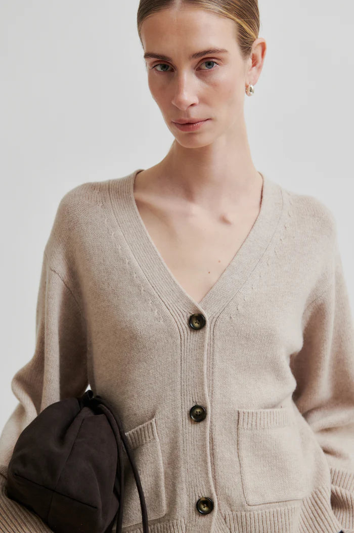 Second Female | Cardigan ajusté à col en V Alpha Knit - Beige