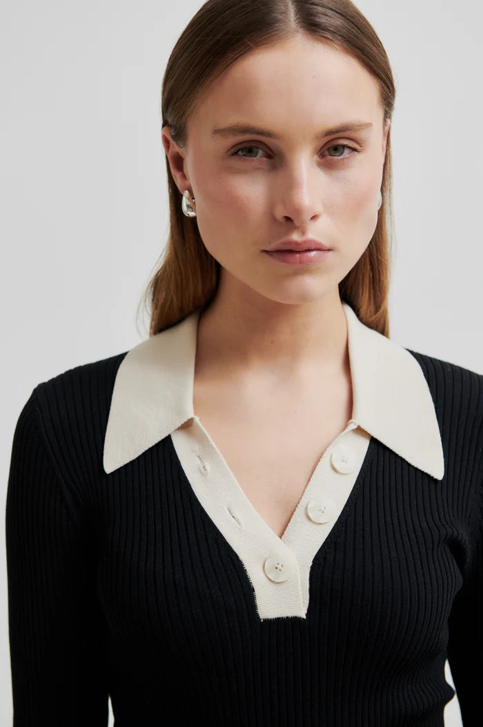 Second Female | Polo en maille à col contrasté Josephine - Noir