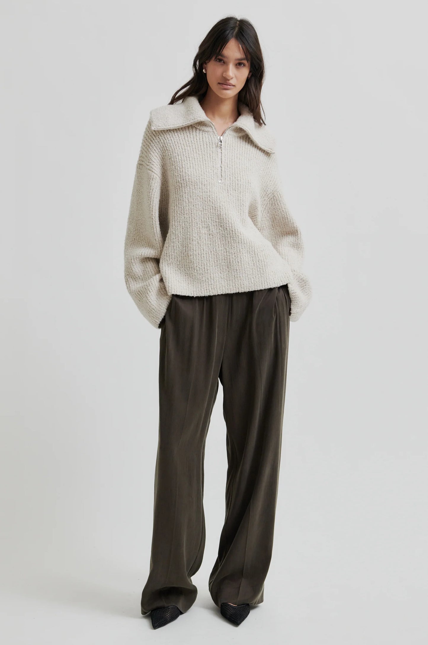 Second Female | Le pull ample à col zippé Gerda - Beige
