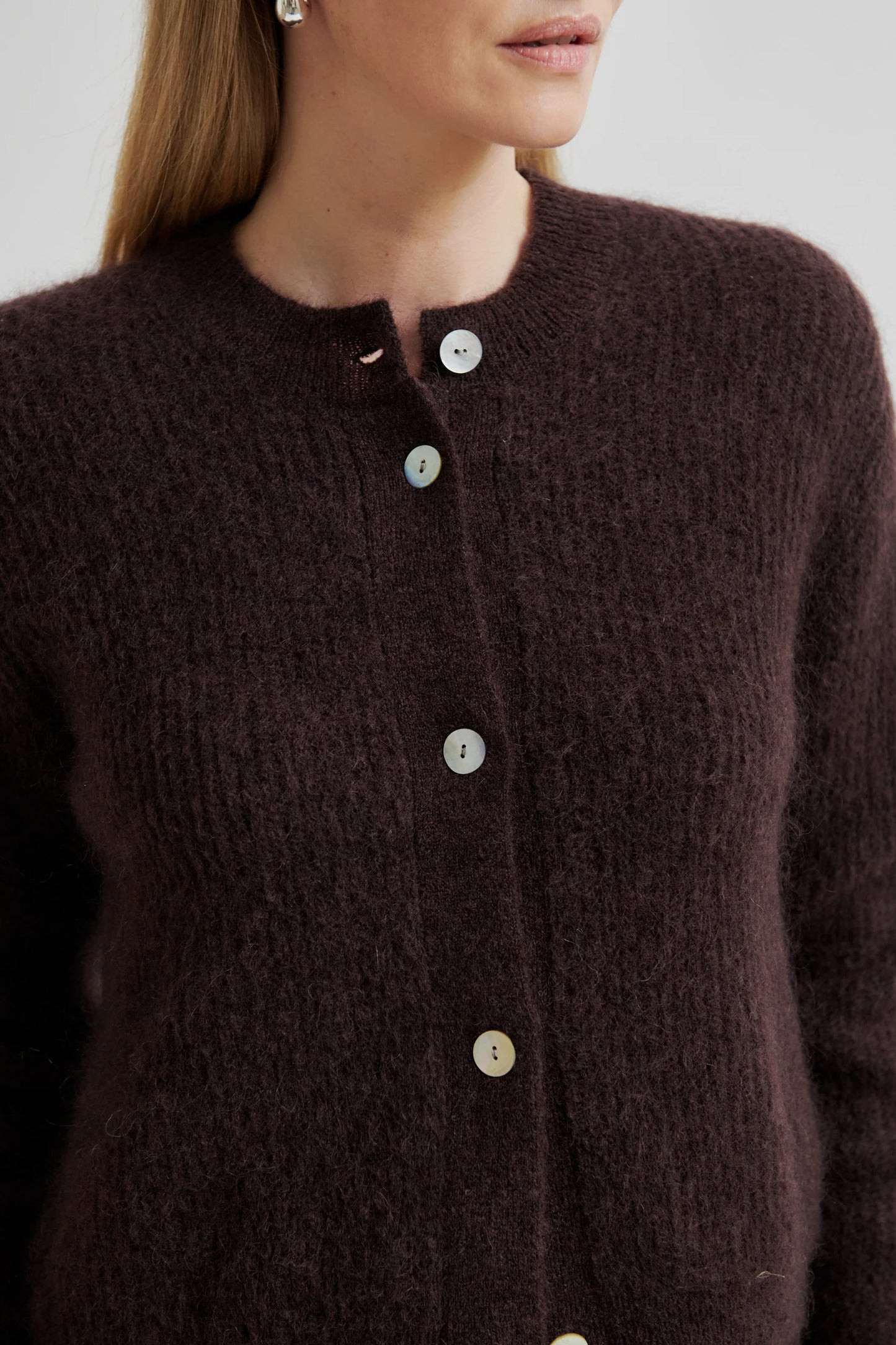 Second Female | Cardigan Andrea en laine et mohair côtelé - Prune au chocolat