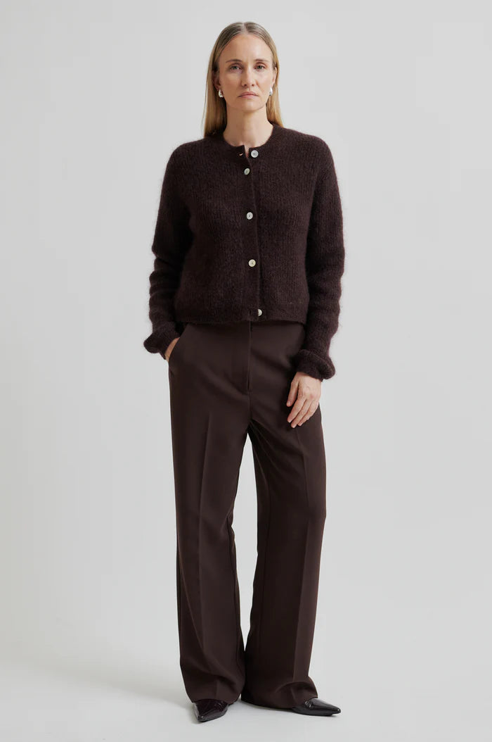 Second Female | Cardigan Andrea en laine et mohair côtelé - Prune au chocolat