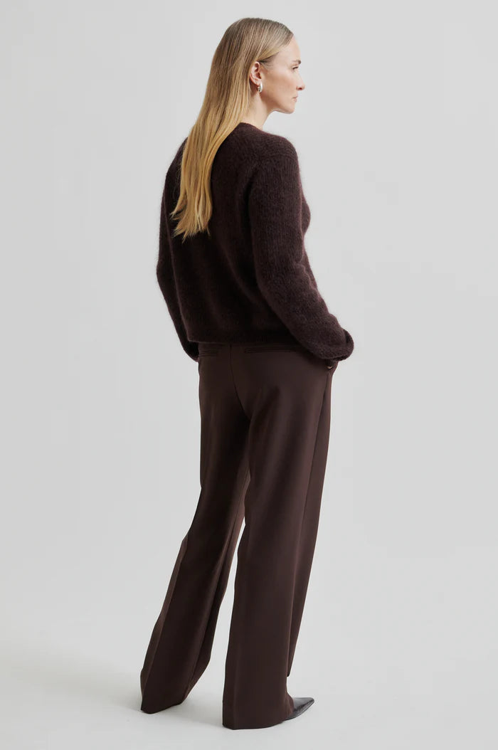 Second Female | Cardigan Andrea en laine et mohair côtelé - Prune au chocolat
