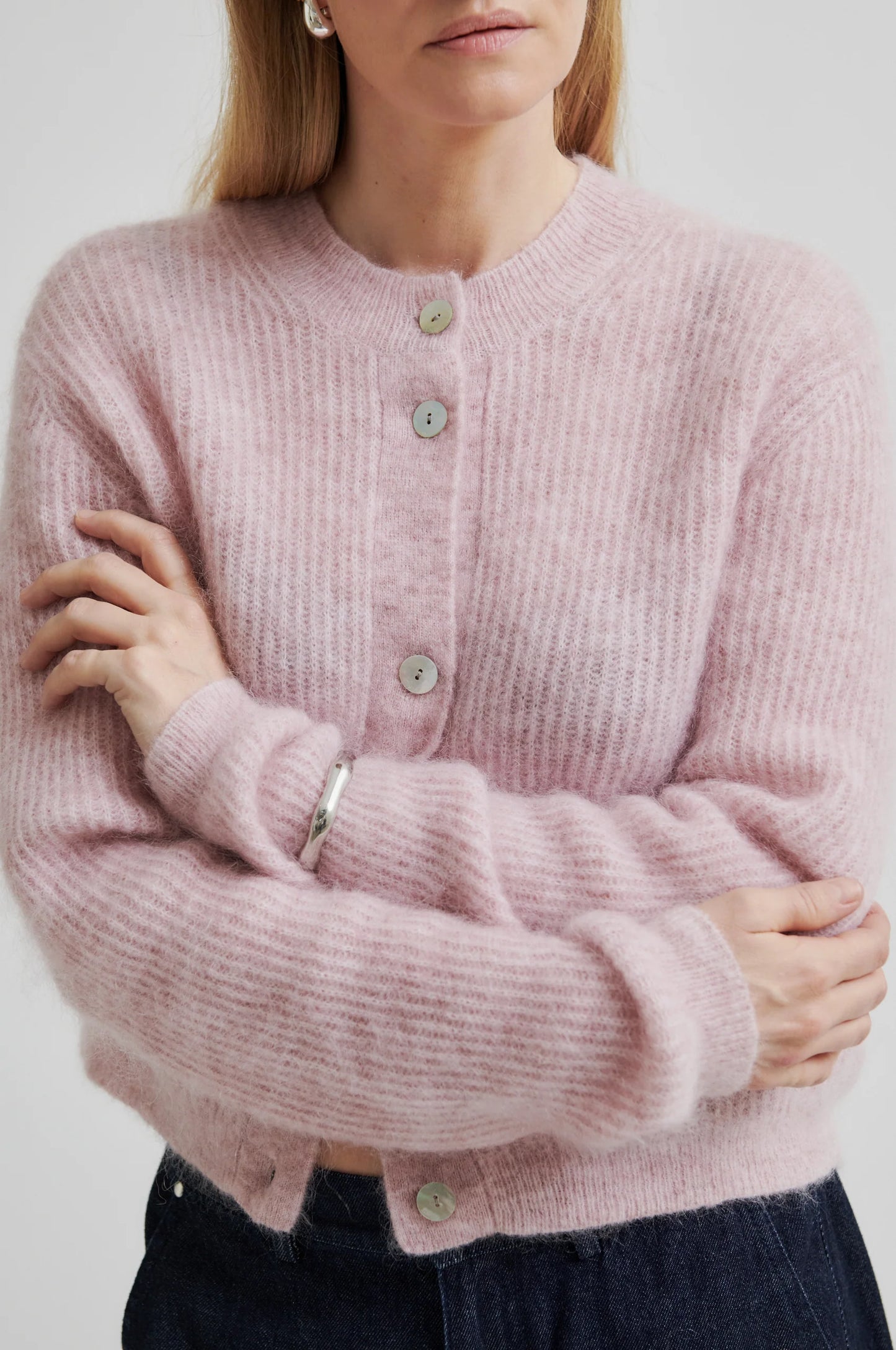 Second Female | Cardigan Andrea en laine et mohair côtelé - Rose