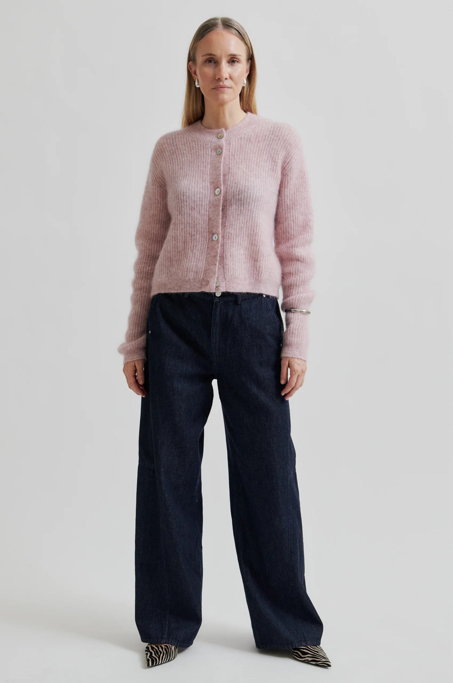 Second Female | Cardigan Andrea en laine et mohair côtelé - Rose