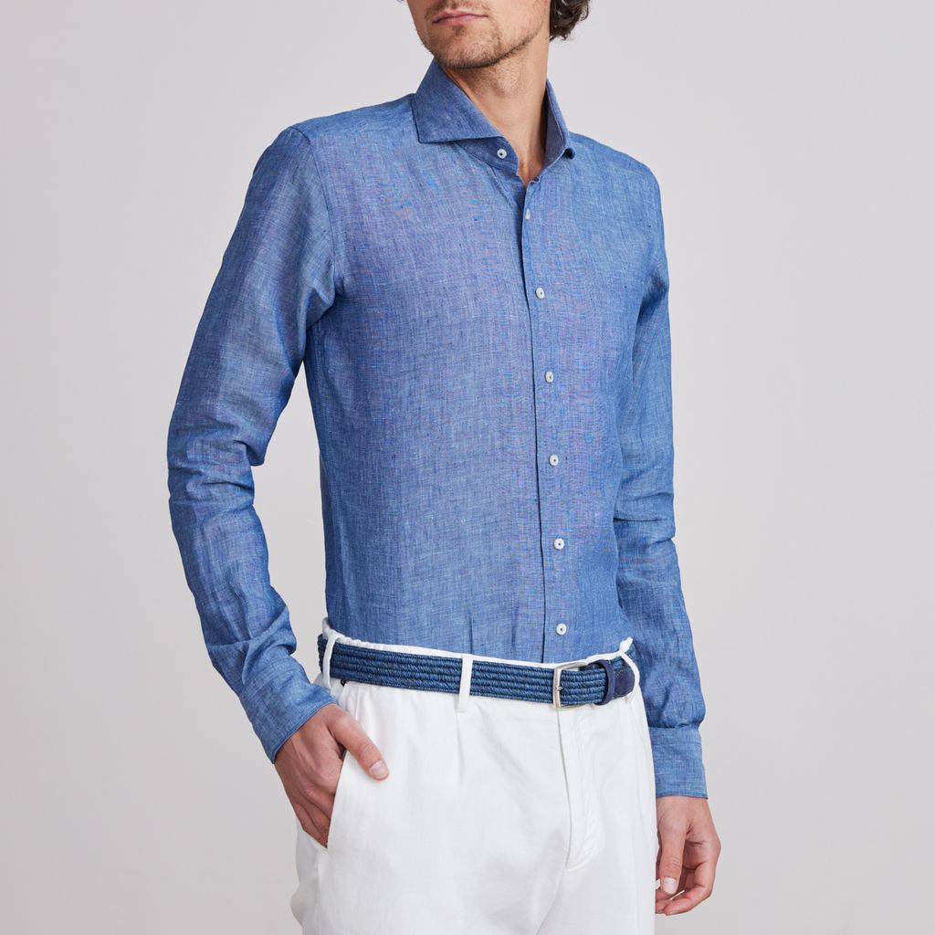 Emanuel Berg | Chemise en lin ''Havard'' - Bleu Moyen