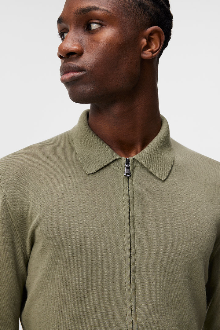 J.Lindeberg | Le cardigan zippé "Kaleb" en mérinos - olive
