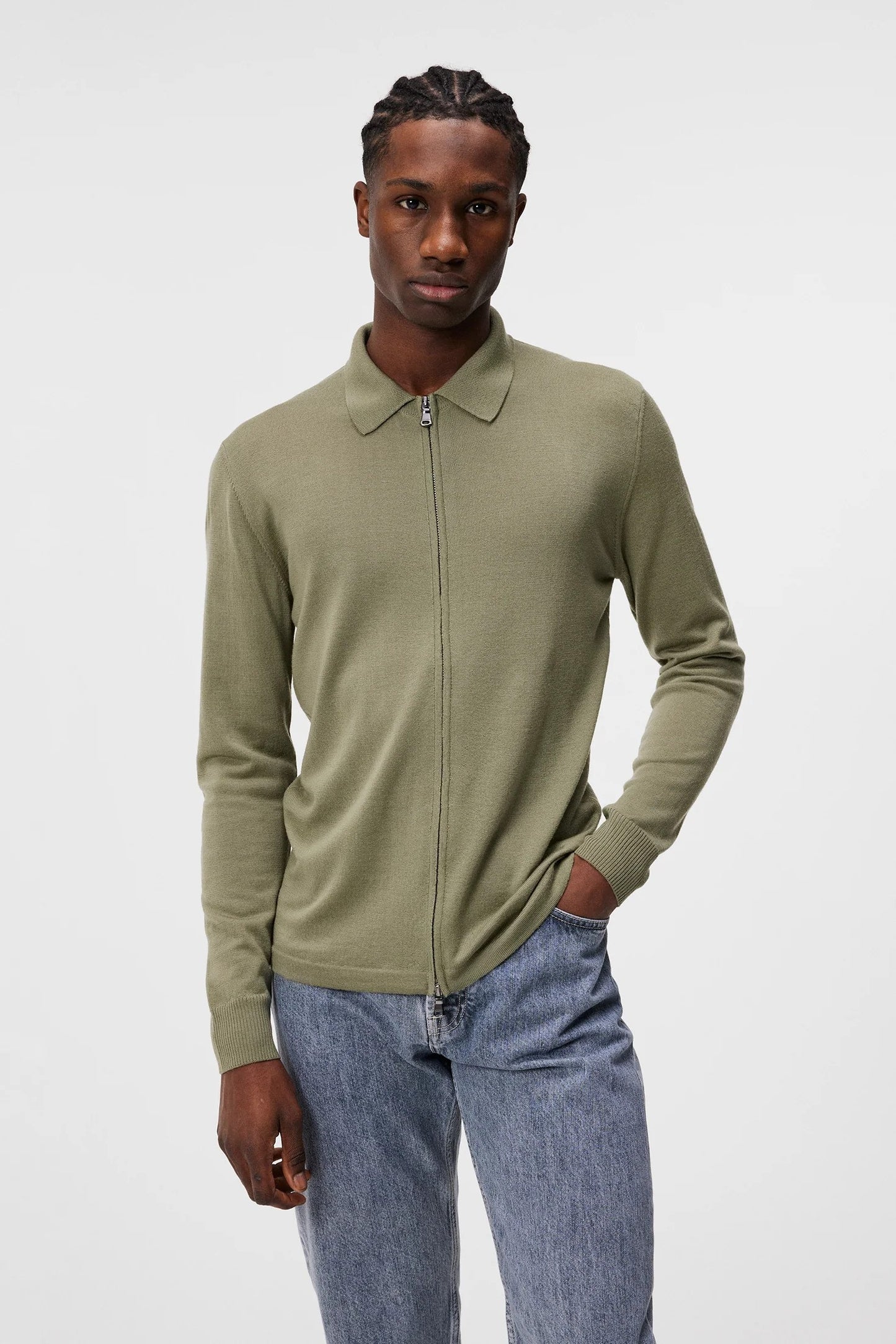 J.Lindeberg | Le cardigan zippé "Kaleb" en mérinos - olive
