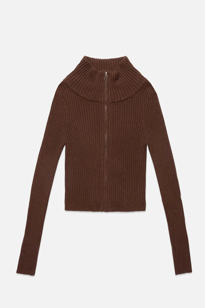 Deluc | Cardigan zip en maille "Matt"- Chocolat