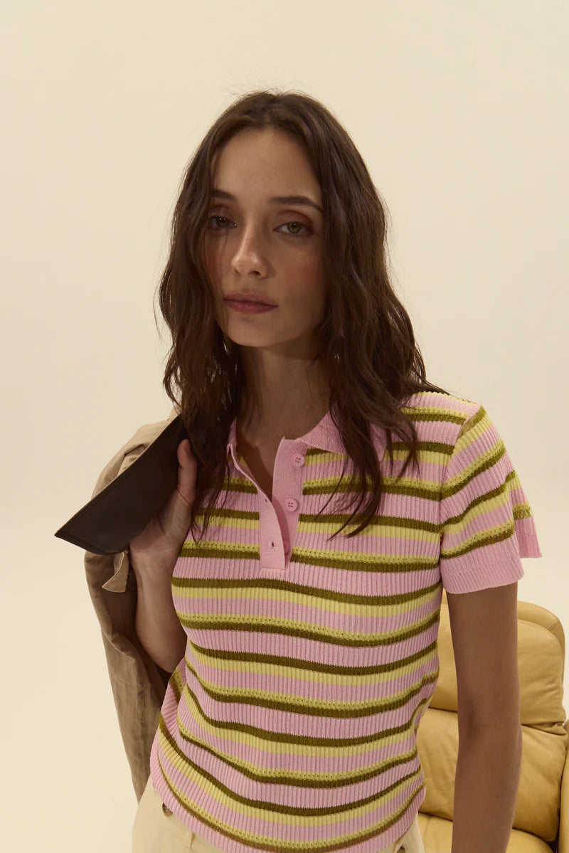 Dèluc | Le polo en maille rayé 'Levanzo' - Rose