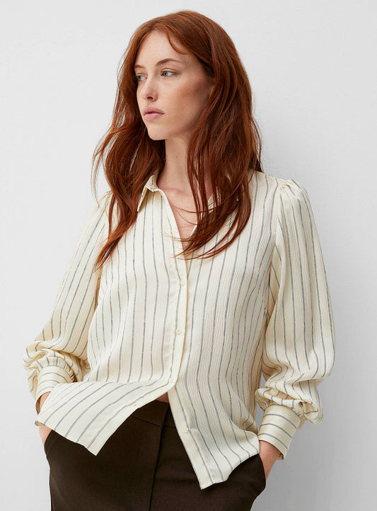 SOAKED IN LUXURY | Chemise manche courte "Loanna Paris rayée" - Crème à rayures noires