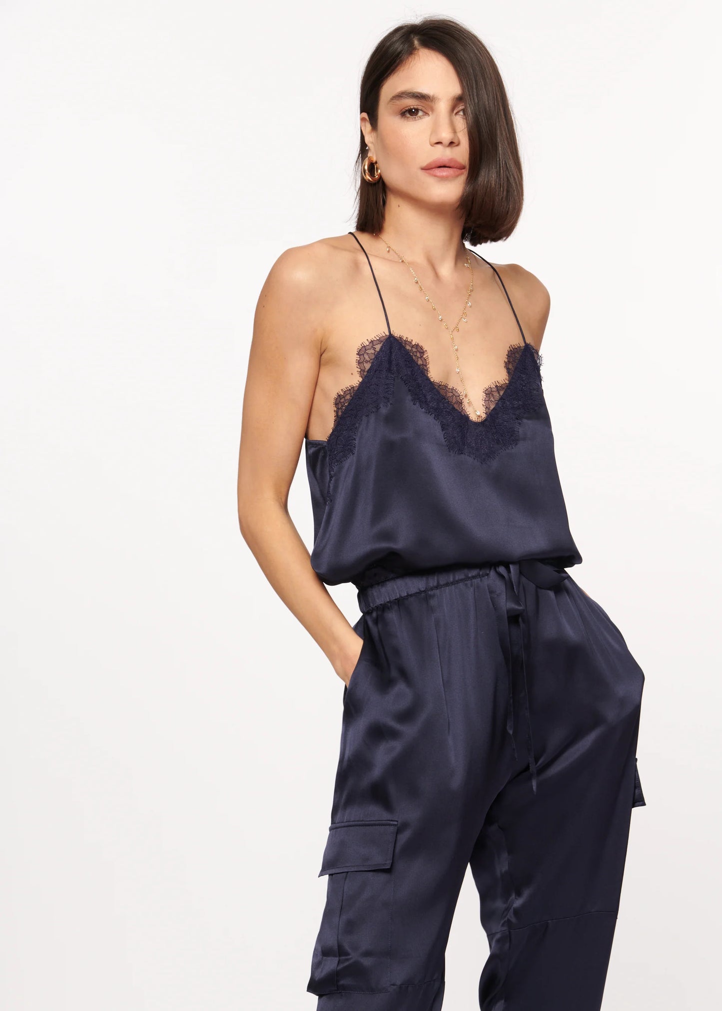Cami NYC | Camisole ''Racer'' Charmeuse - Bleu marine