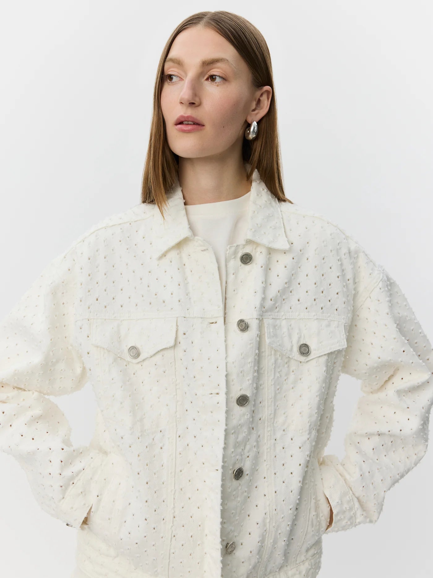 SOFIE SCHNOOR | Veste en jean oversize 'AUDREYSW' - Blanc