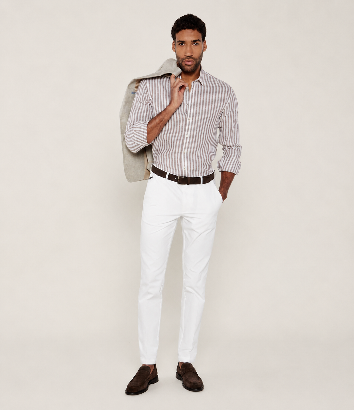SAND Copenhagen | La chemise en lin rayée « State Soft » - Taupe