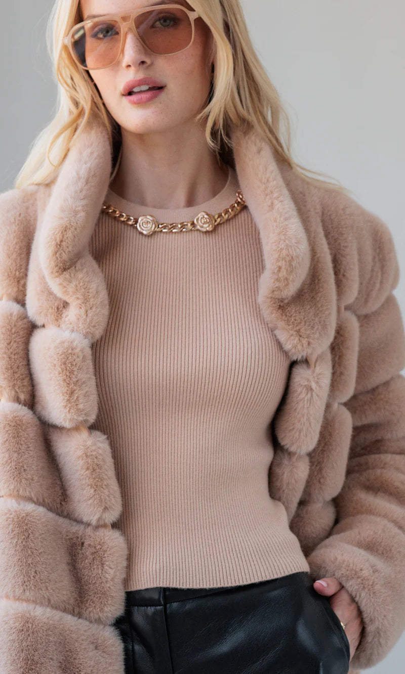 Generation Love | Pull côtelé ''Leiber'' avec poignets en popeline - Camel