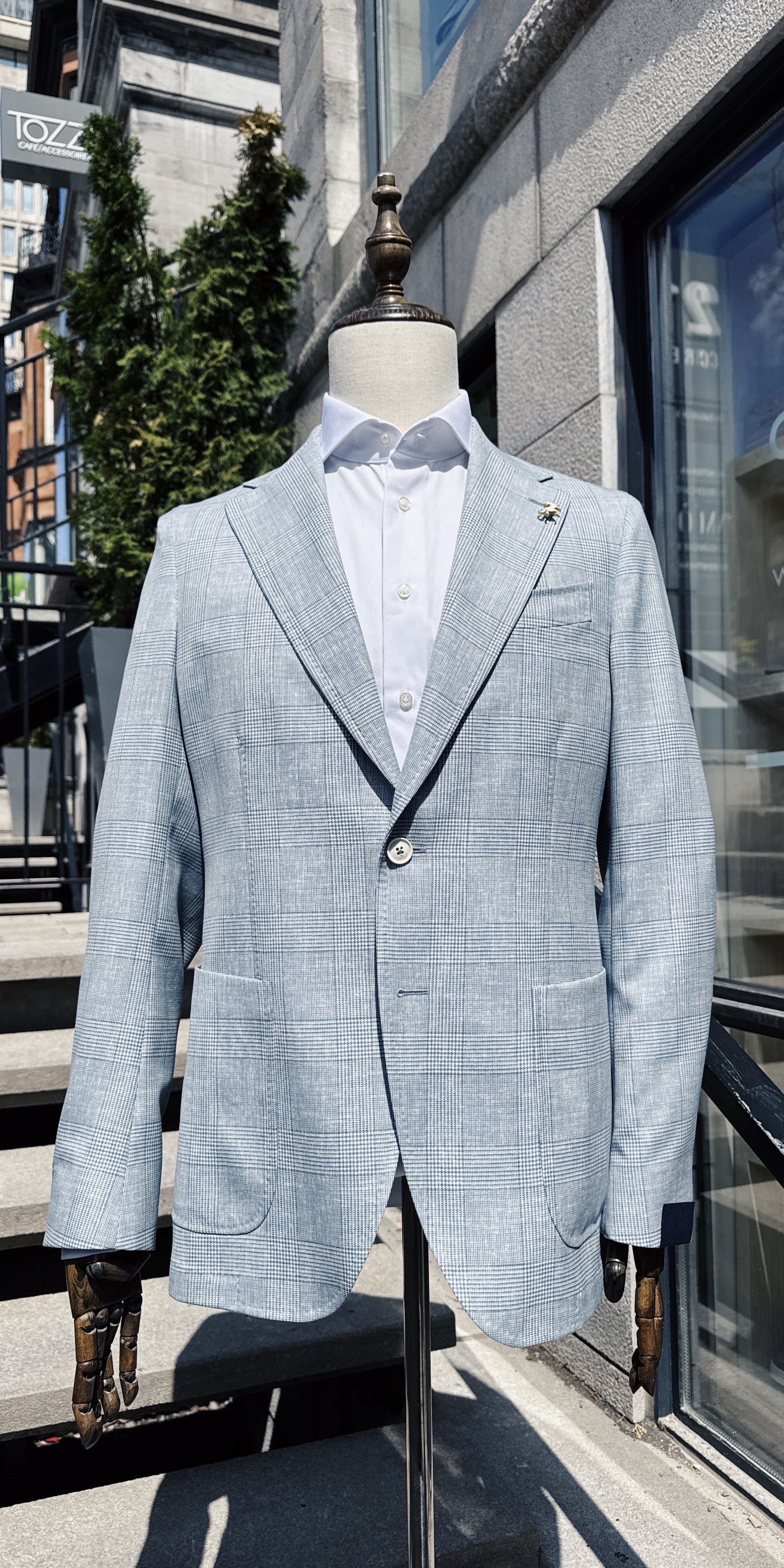 Tombolini | Veston à carreaux en laine vierge - Gris/Bleu